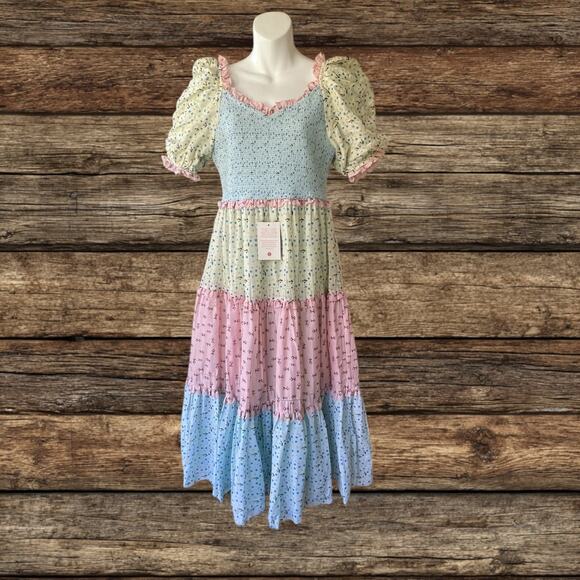 NWT Ivy City Co Emily Spring Patchwork Dress Milkmaid Cottagecore Size Medium - Picture 7 of 12